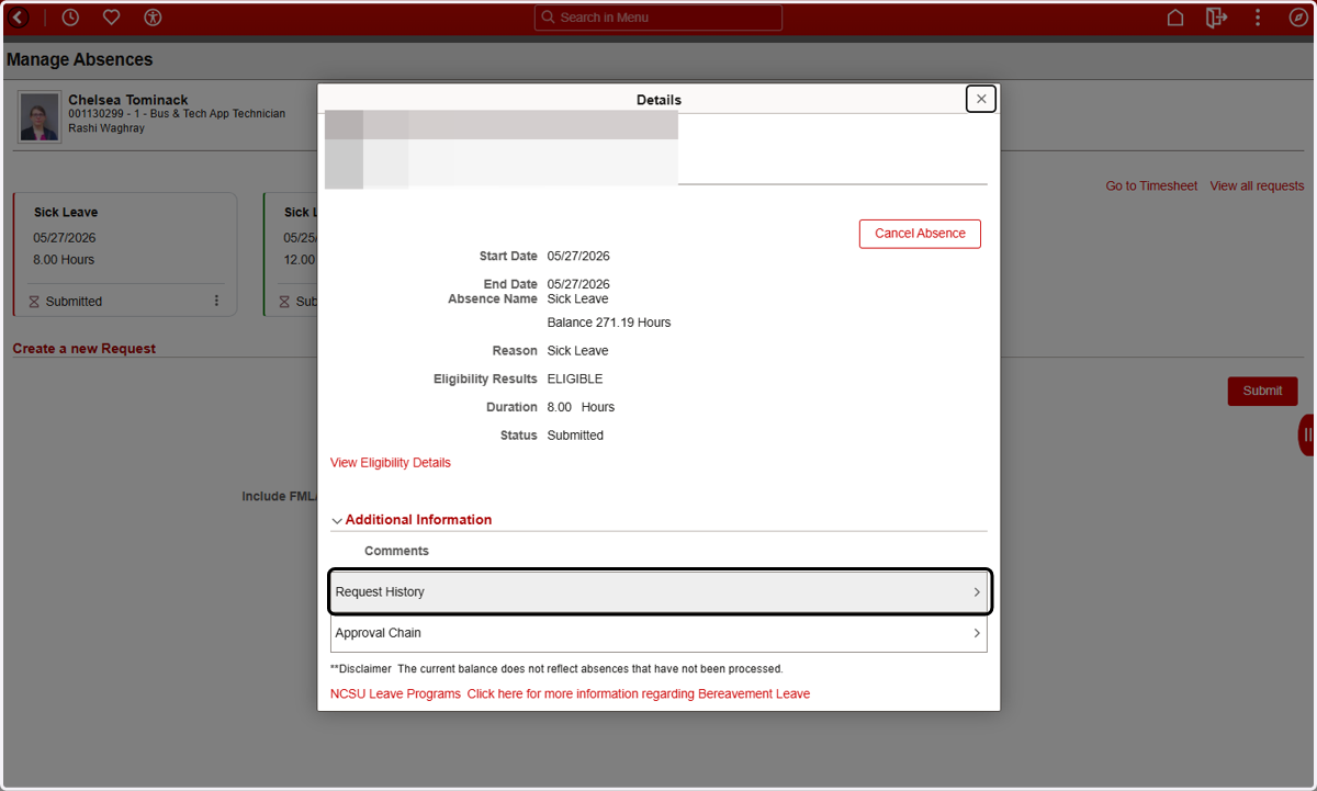 View the submitted leave request.