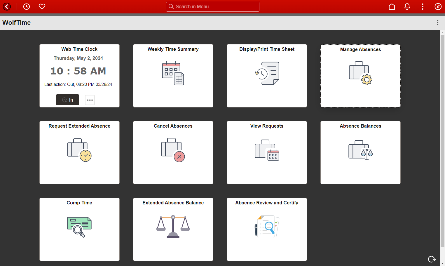 Navigate to Manage Absences Tile
