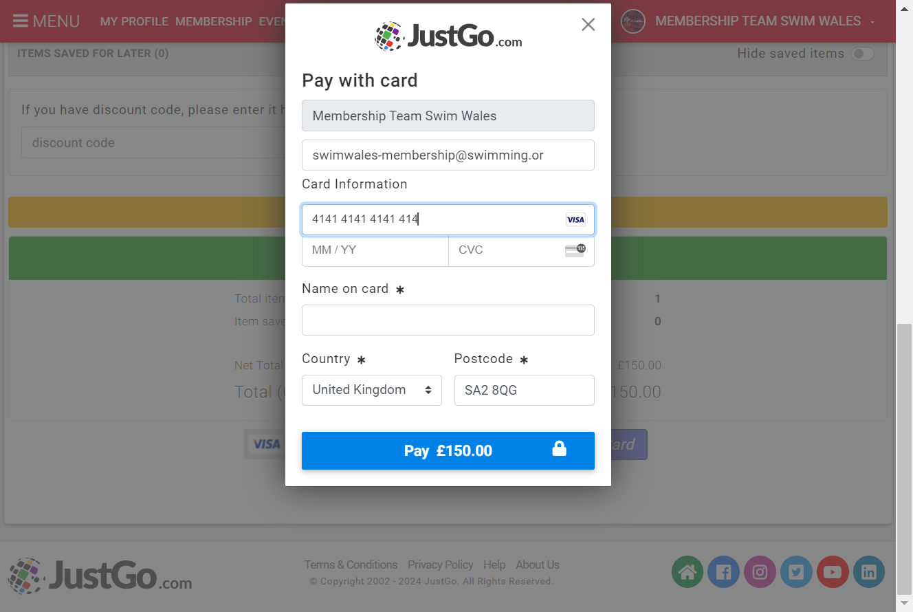 Enter your payment details and select pay