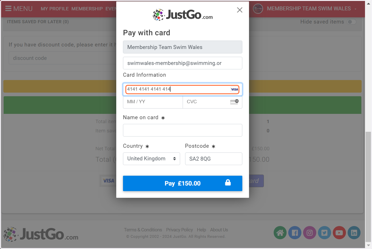 Enter your payment details and select pay