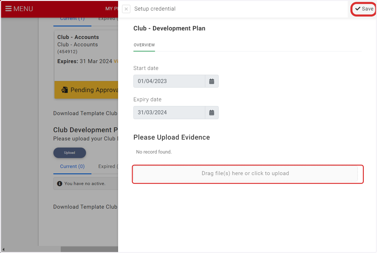Upload your Development Plan