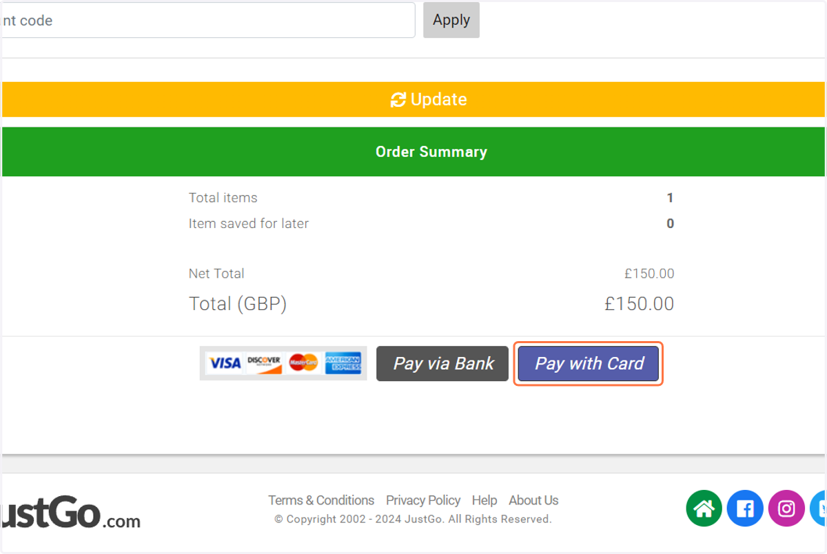 Click on Pay with Card