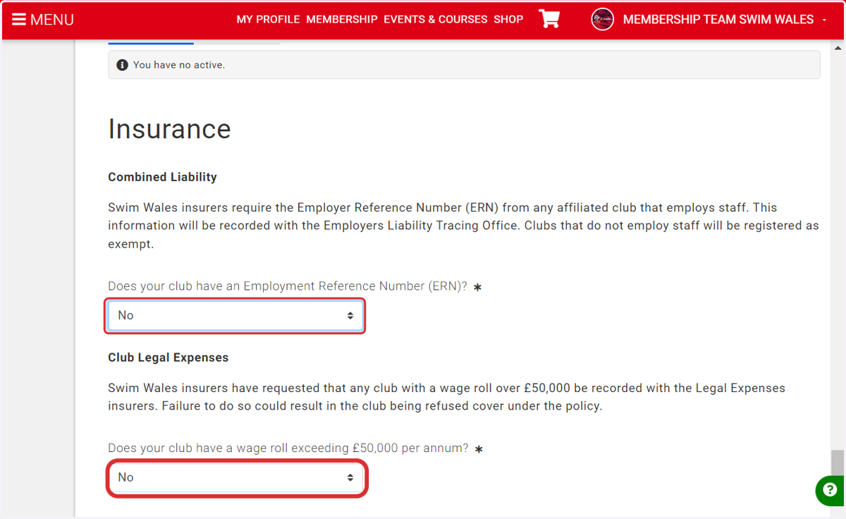 Complete the required insurance questions