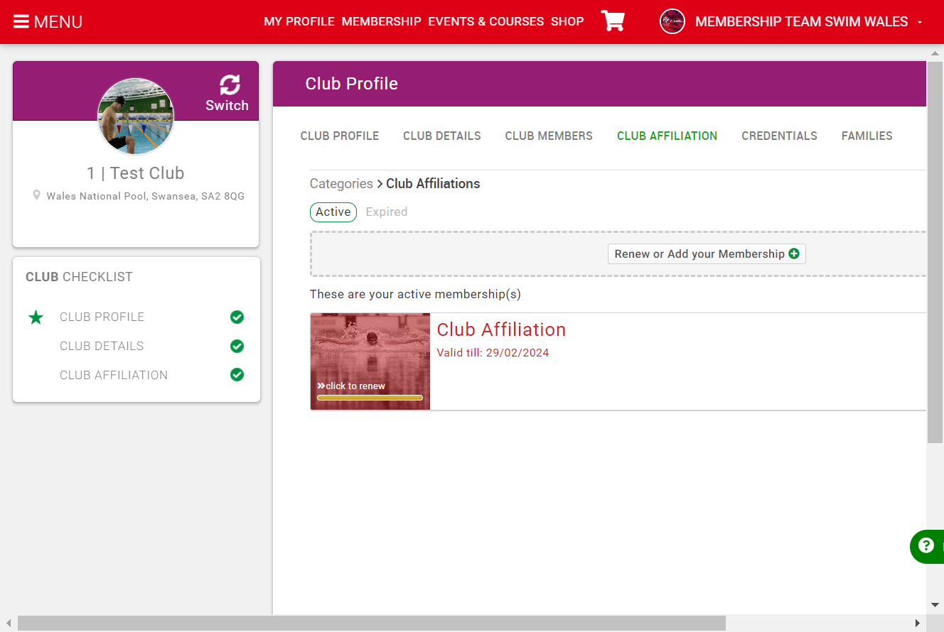 Select Click to renew