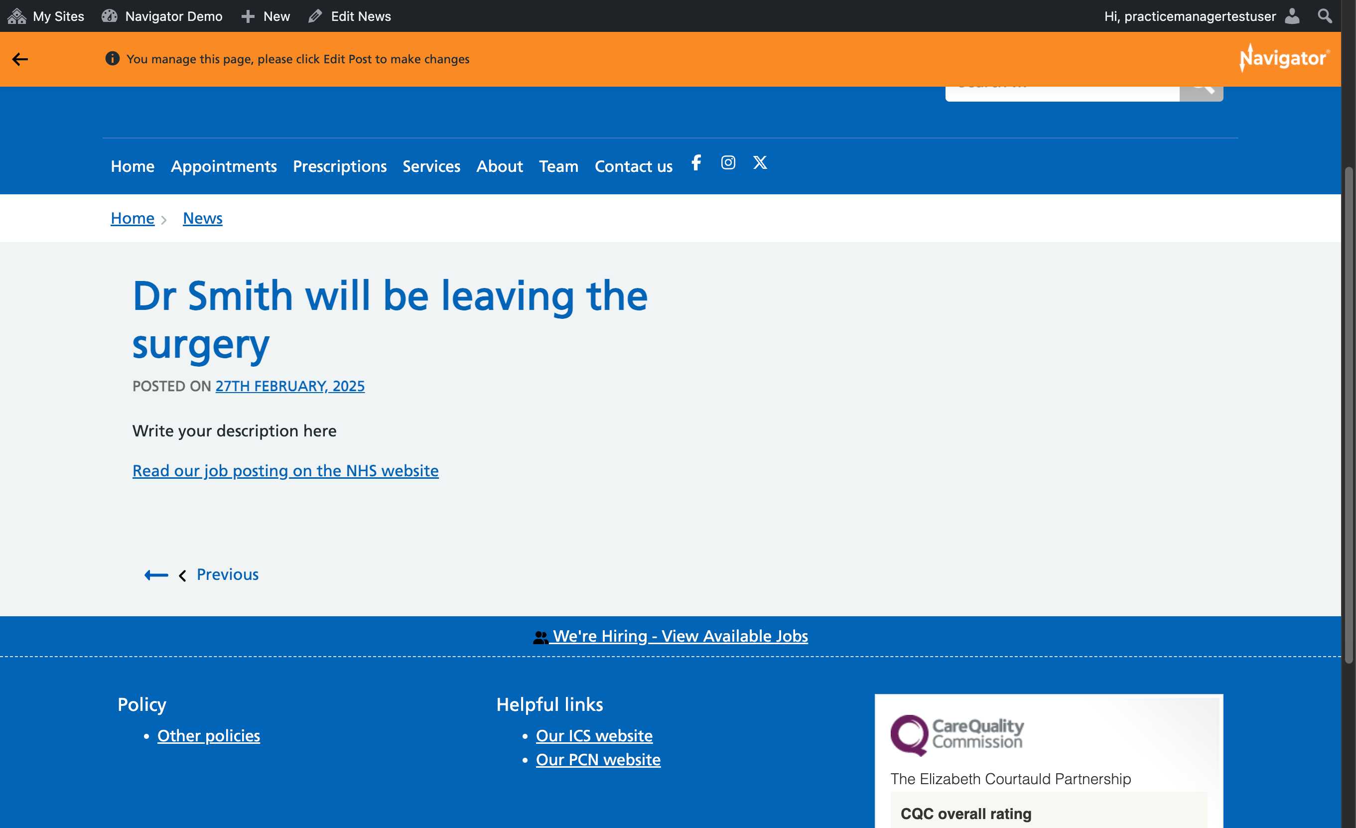 The News item published on the website.