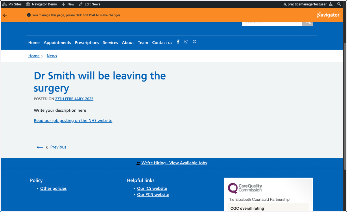The News item published on the website.
