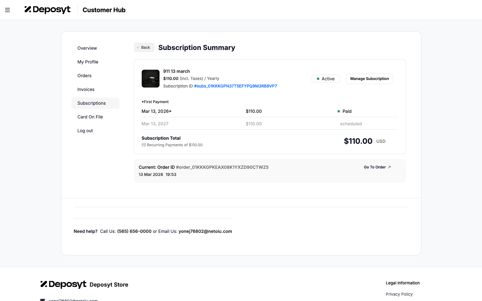 Step 8: You will now see the subscription details. You can also manage the subscription from here.