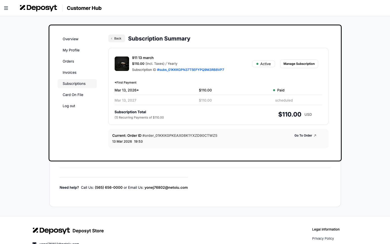 Step 8: You will now see the subscription details. You can also manage the subscription from here.