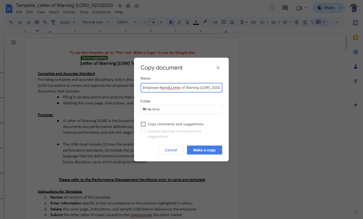 Click on Make a copy