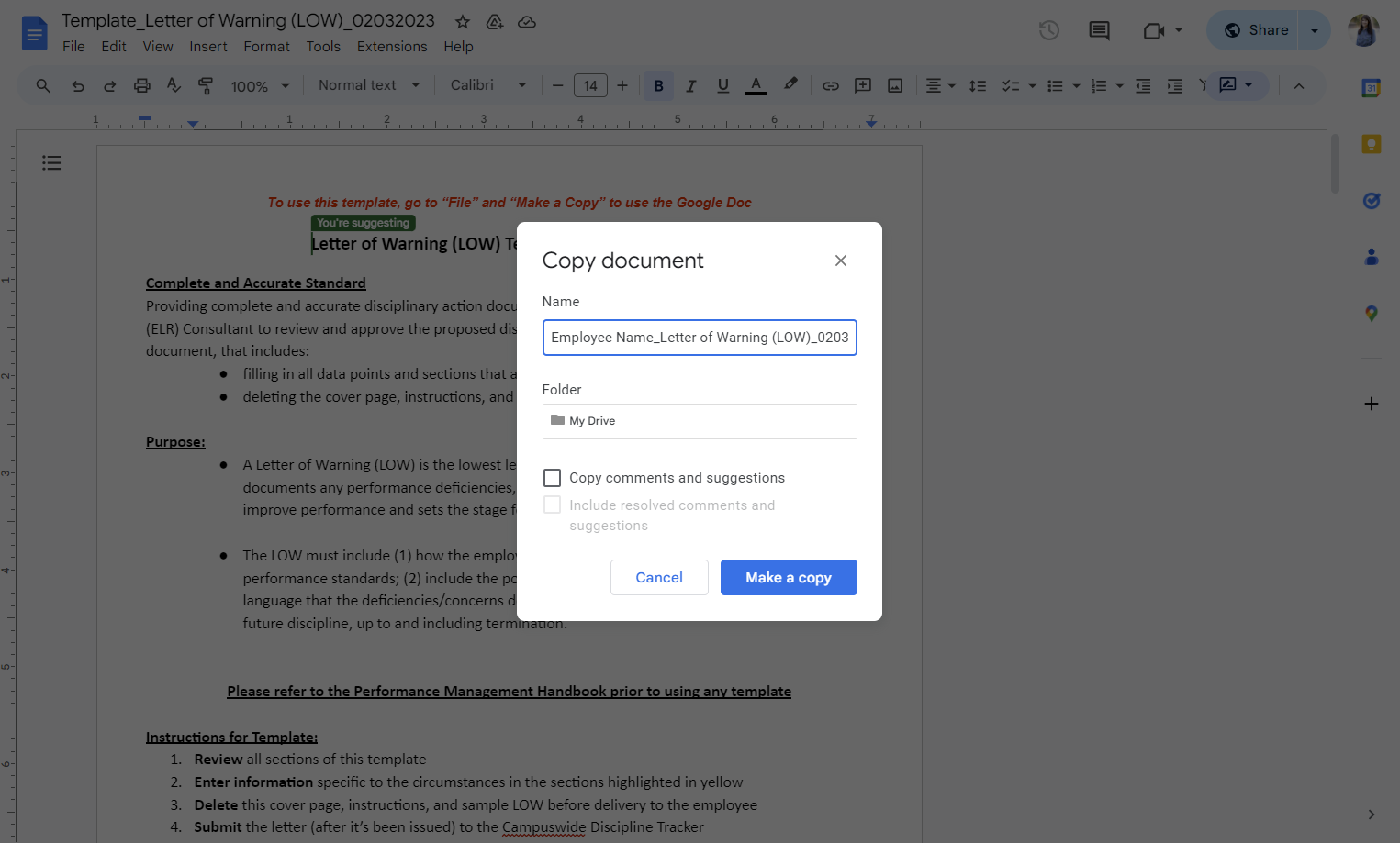 Type "Employee Name_Letter of Warning (LOW)_02032023"
