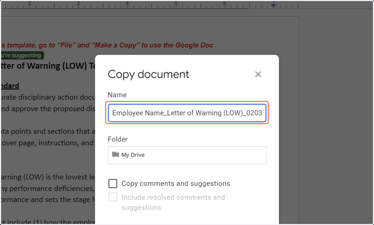 Type "Employee Name_Letter of Warning (LOW)_02032023"
