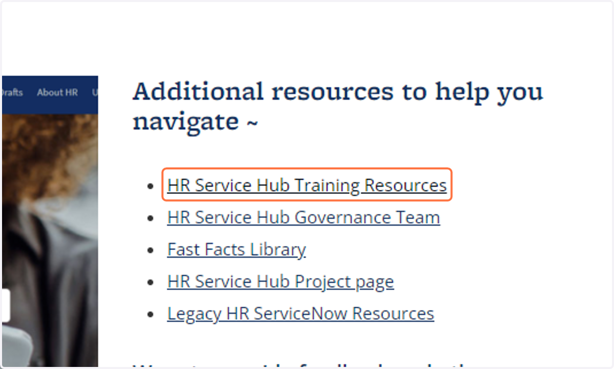 Click on HR Service Hub Training Resources