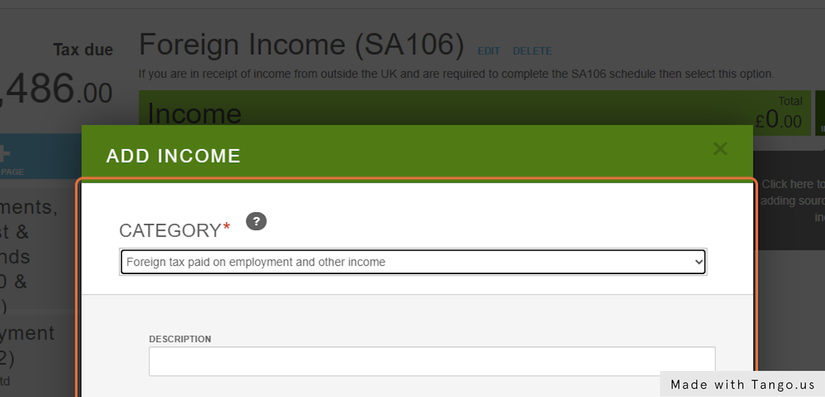 Click on Foreign tax paid on employment and other income from CATEGORY dropdown menu