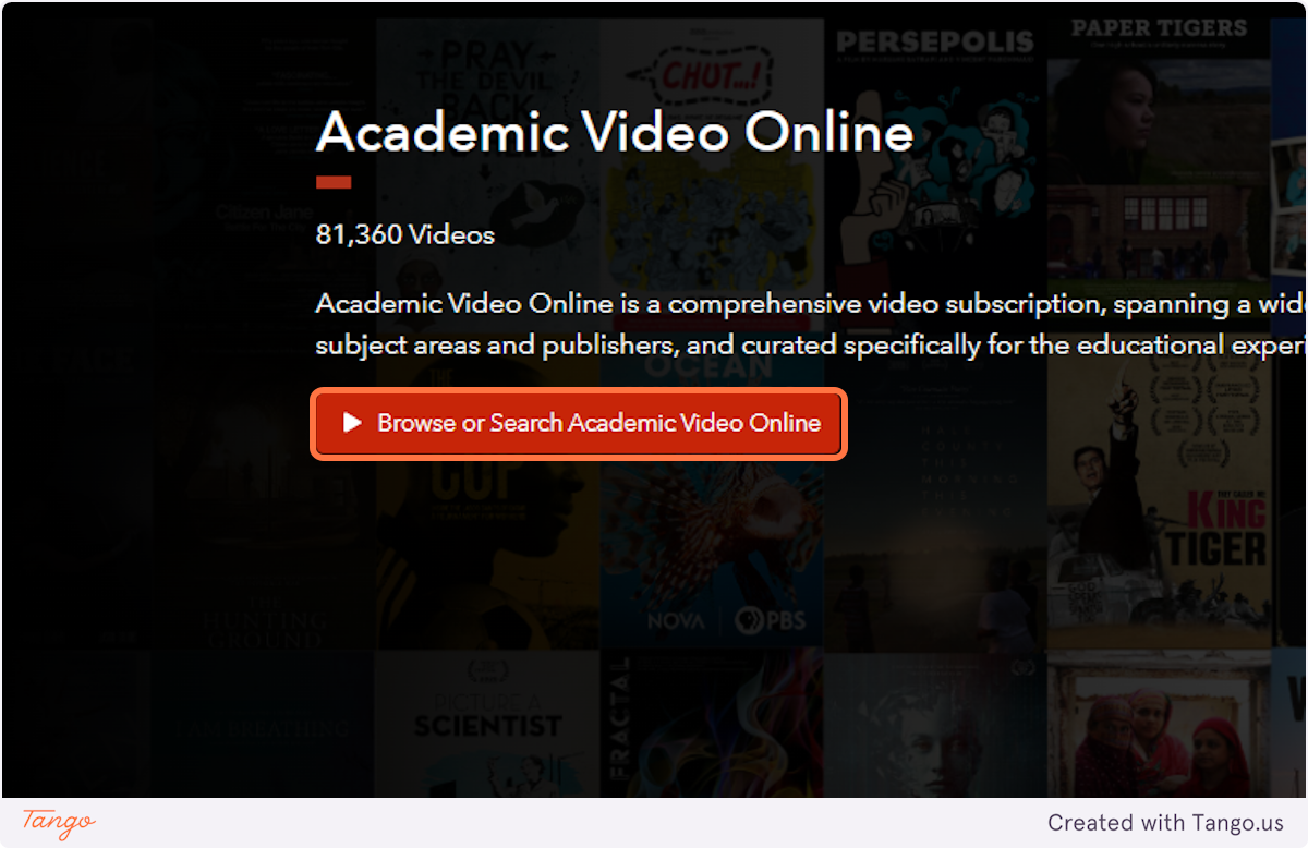 To start, login to Academic Video Online with your SHSU username and password. Then click on Browse or Search Academic Video Online
