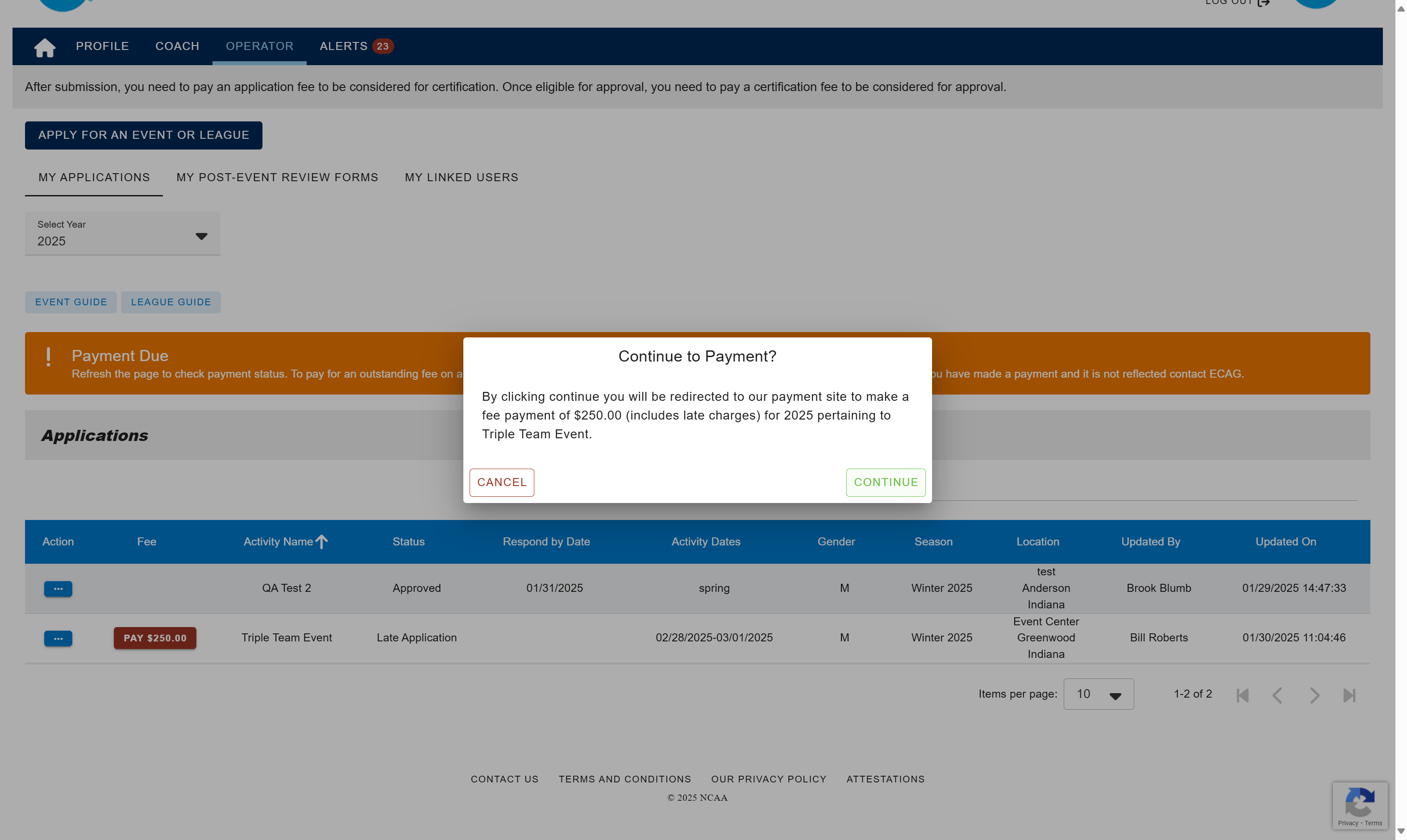 Click CONTINUE to be redirected to the payment site.