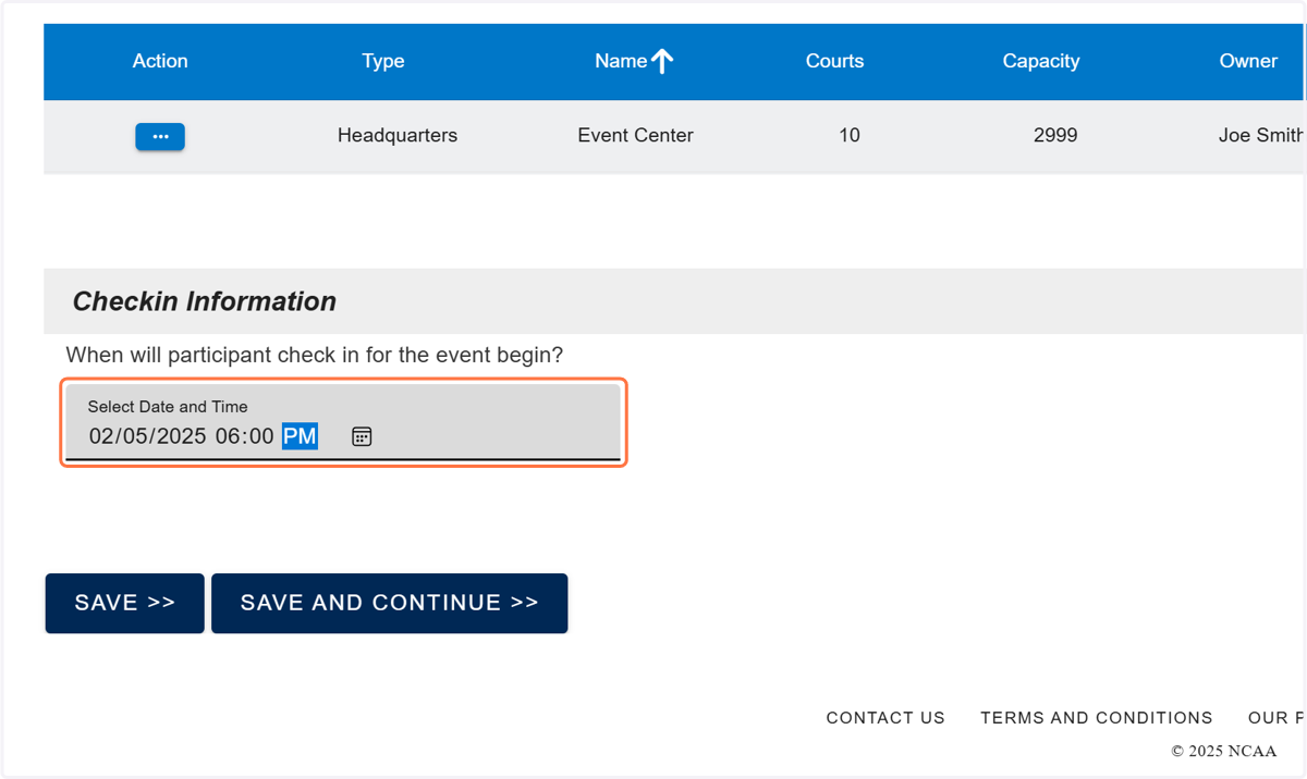 Type the date and time participants can check-in.