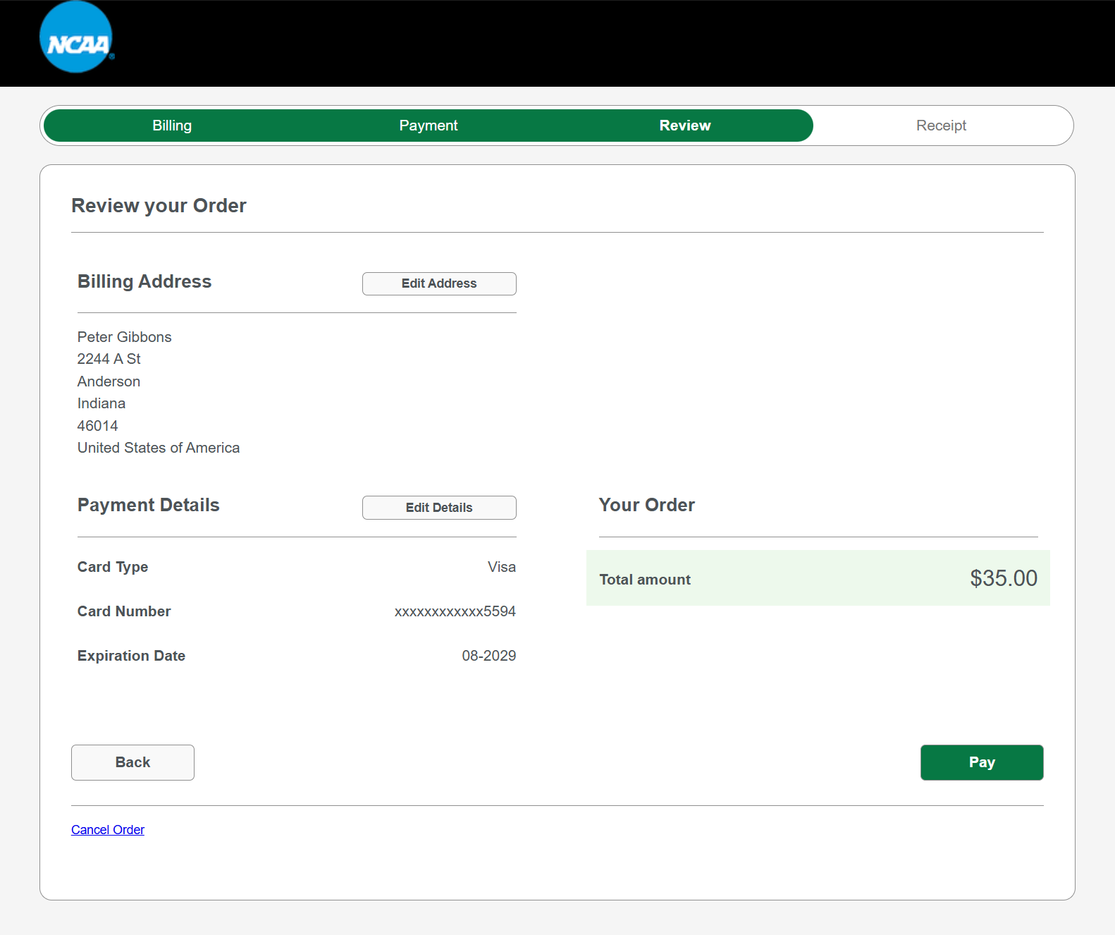 Review the information to ensure it is correct and then click Pay. On the receipt page, click Return to Website to return to the BBCS.
