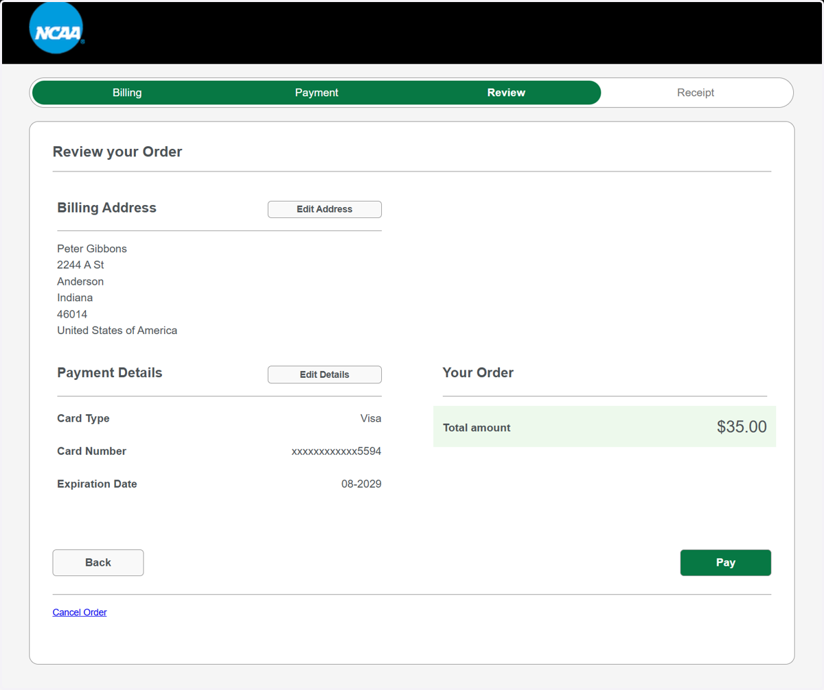 Review the information to ensure it is correct and then click Pay. On the receipt page, click Return to Website to return to the BBCS.