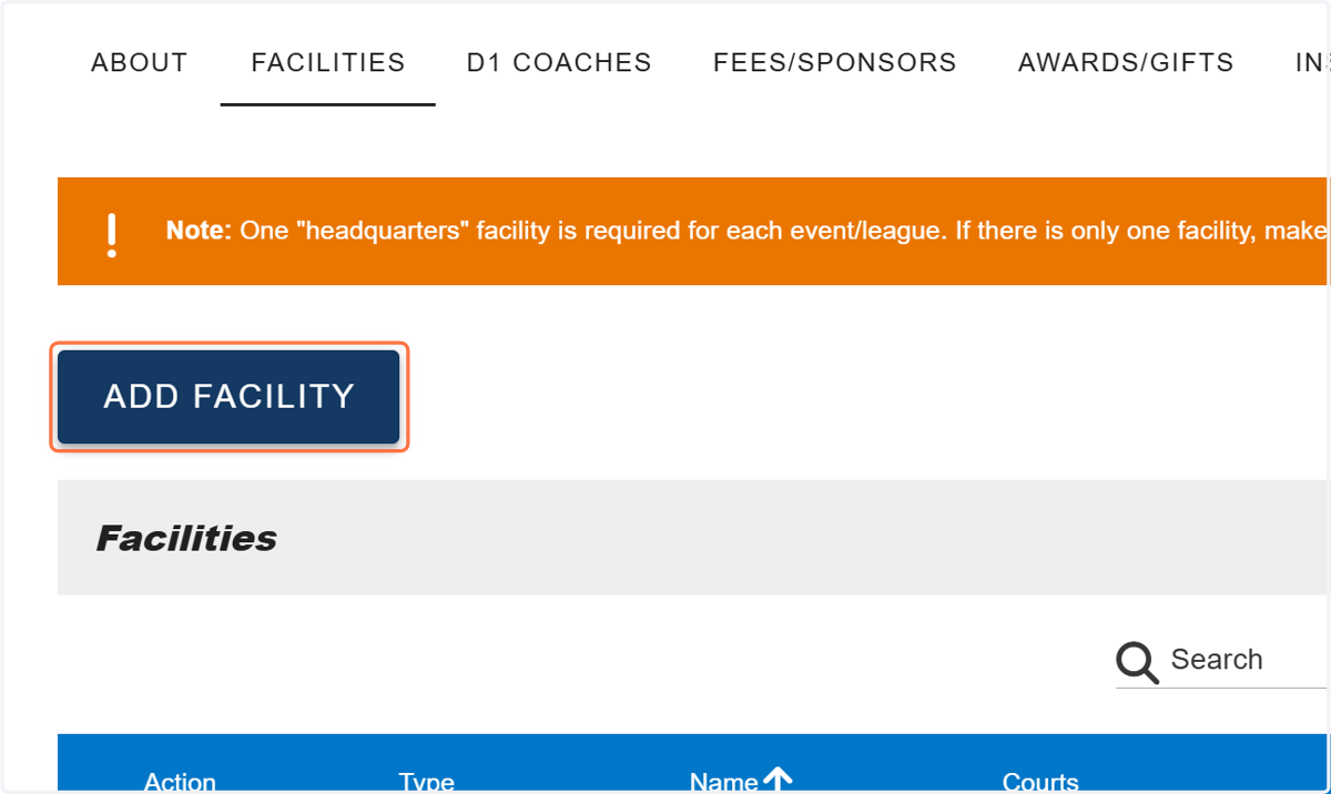 Click on ADD FACILITY