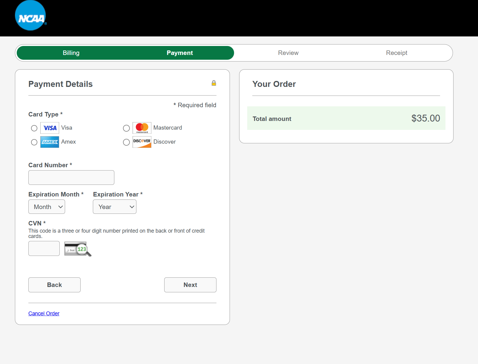 Enter your credit card details and click Next.