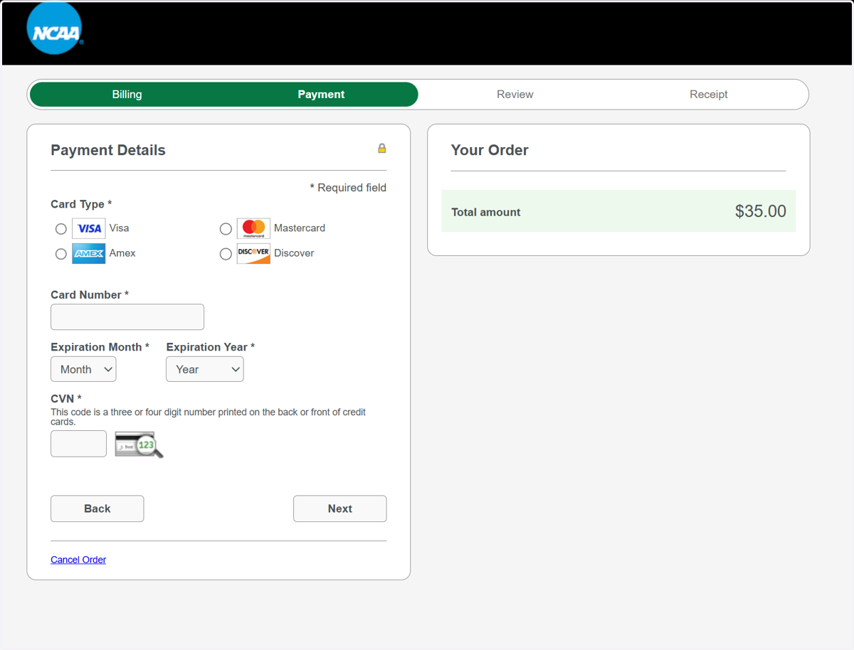 Enter your credit card details and click Next.