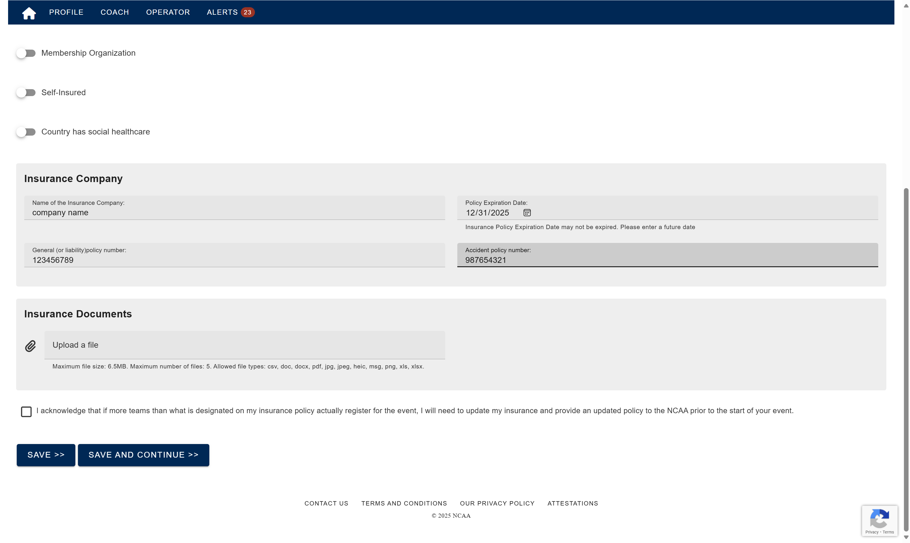 Upload the Insurance Documents.
