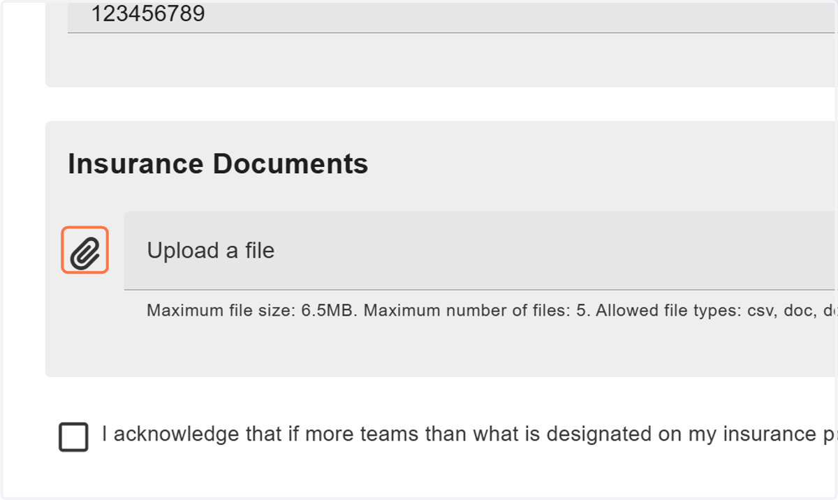 Upload the Insurance Documents.