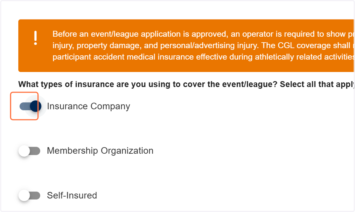 Select the type(s) of insurance you are using to cover the event.
