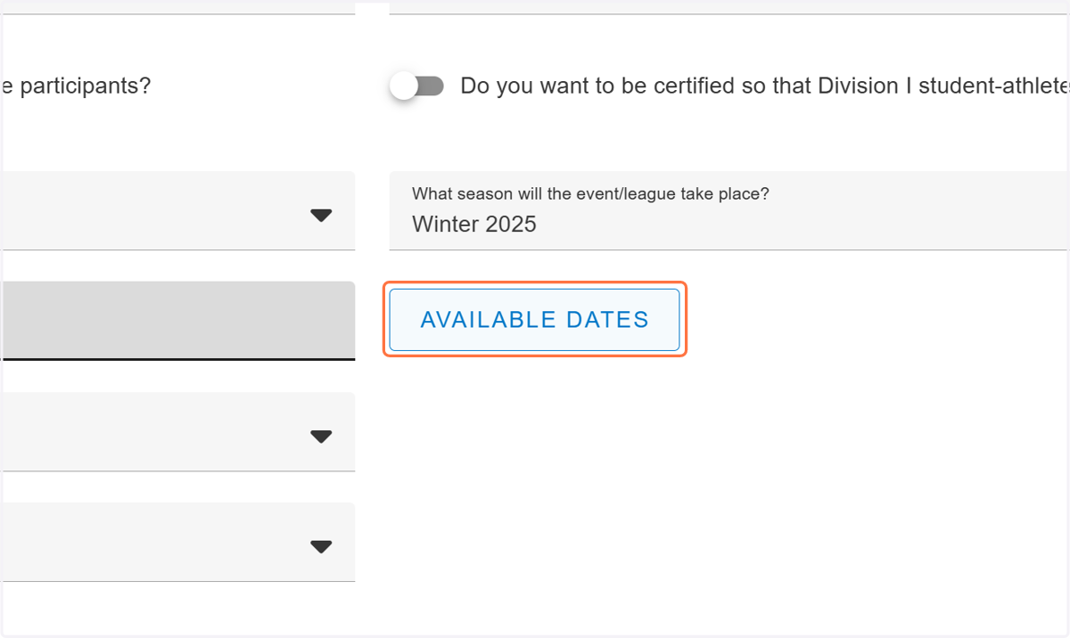 Click on AVAILABLE DATES to see the permissible dates.