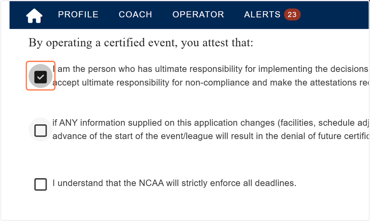Check the boxes to agree to the attestations listed.