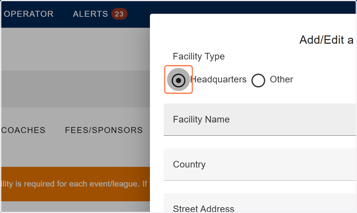 Select Headquarters (you must have at least one Headquarters, so add it first).