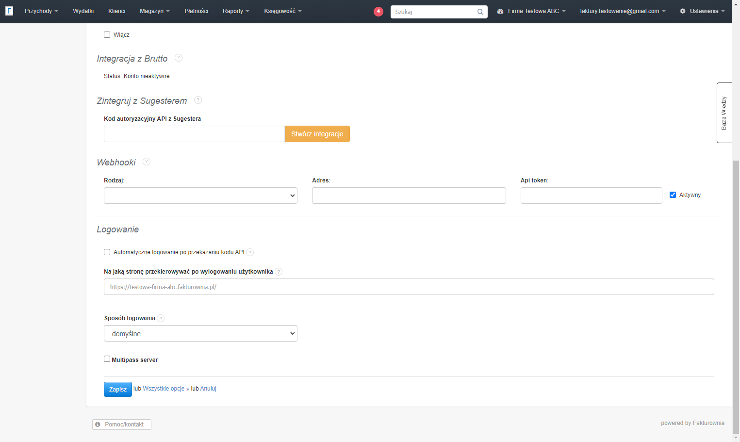Na stronie dotyczącej ustawień integracji znajdź sekcję o tytule 'Webhooki'.