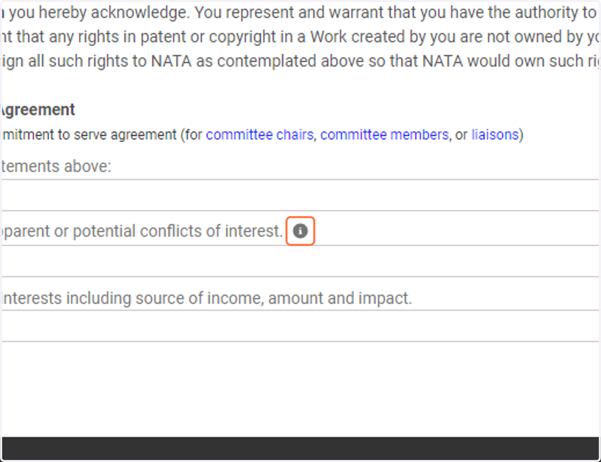 Review the specific COI information via the grey i button.