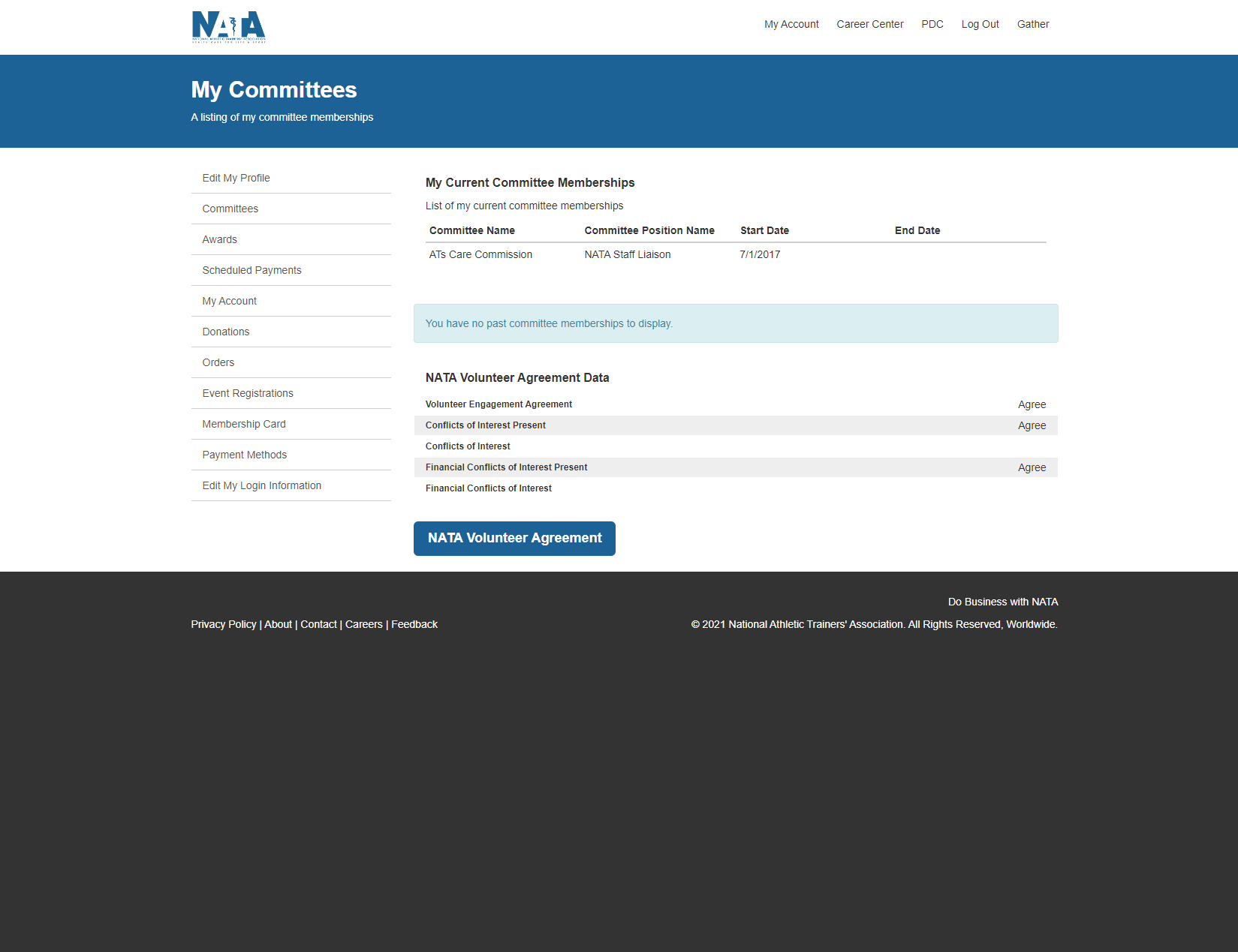 Click on NATA Volunteer Agreement