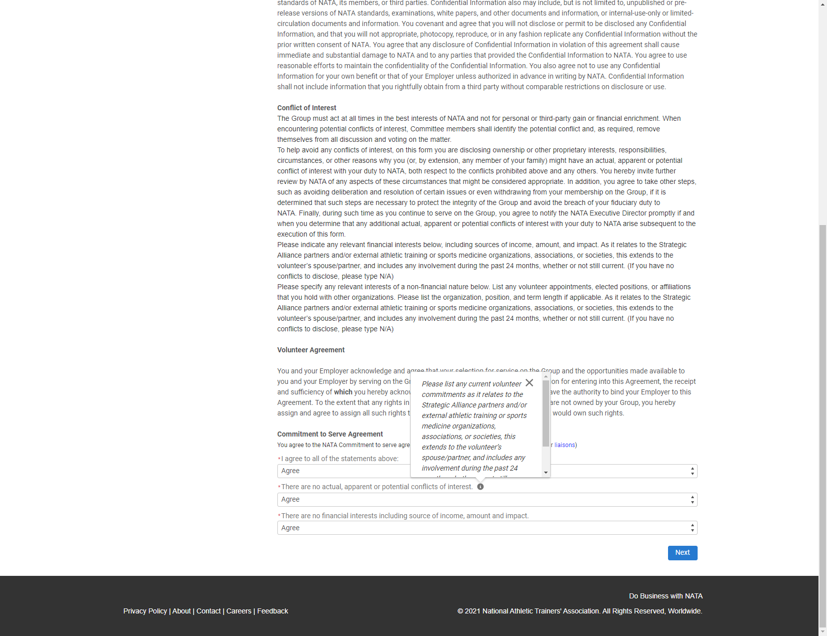 Review the specific COI information via the grey i button.
