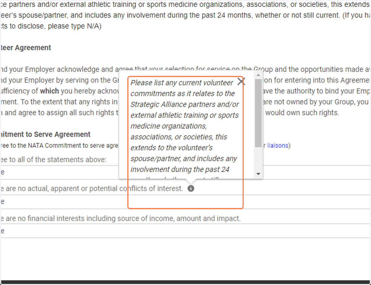 Review the specific COI information via the grey i button.