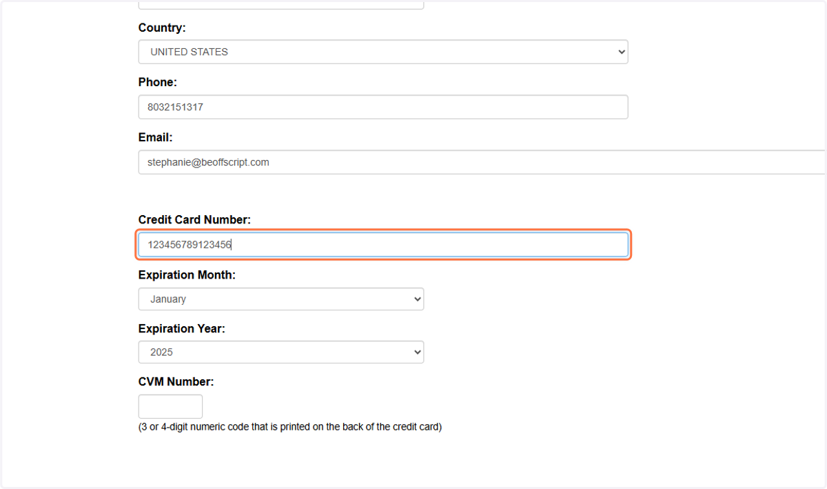 Type your card information
