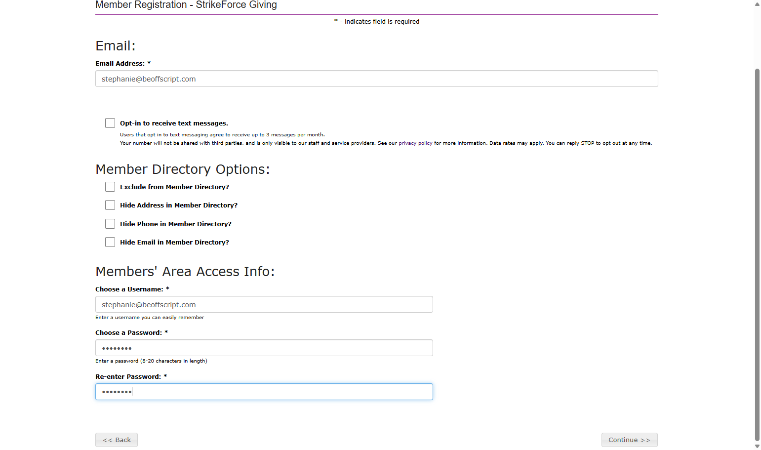 Re-enter password to confirm