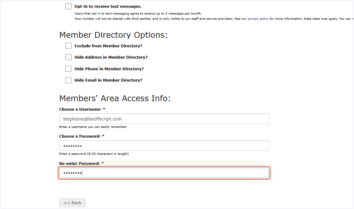 Re-enter password to confirm