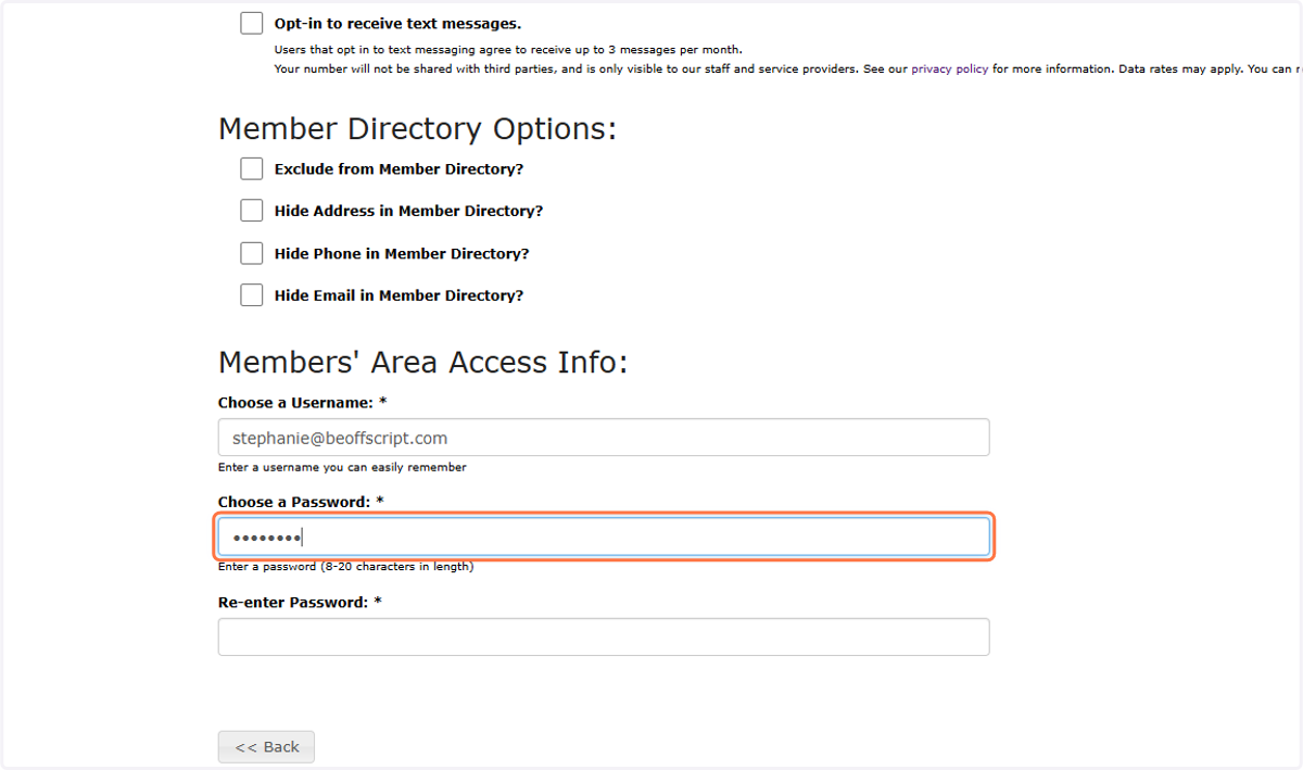 Choose a username and password