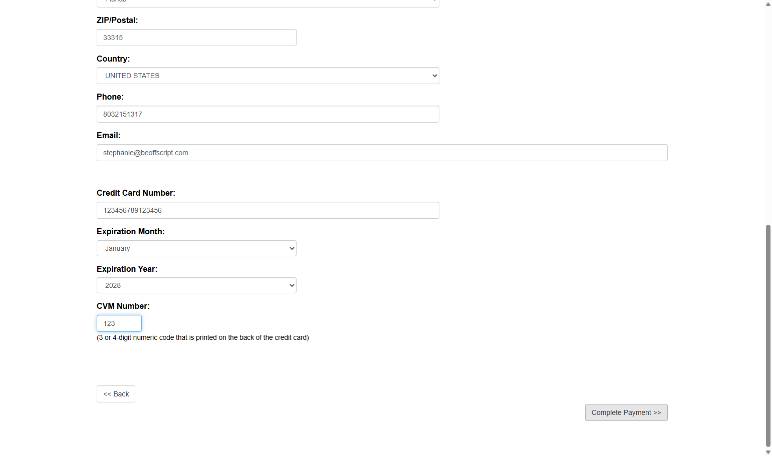 Click on Complete Payment >>