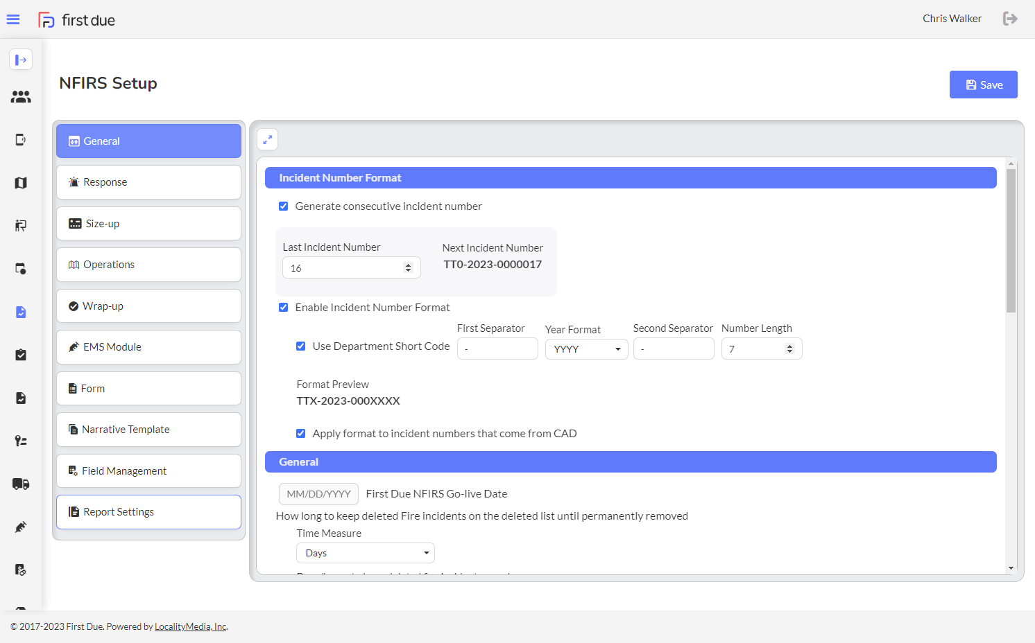 NFIRS Setup - Report Settings