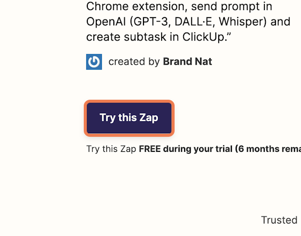 Click on Try this Zap