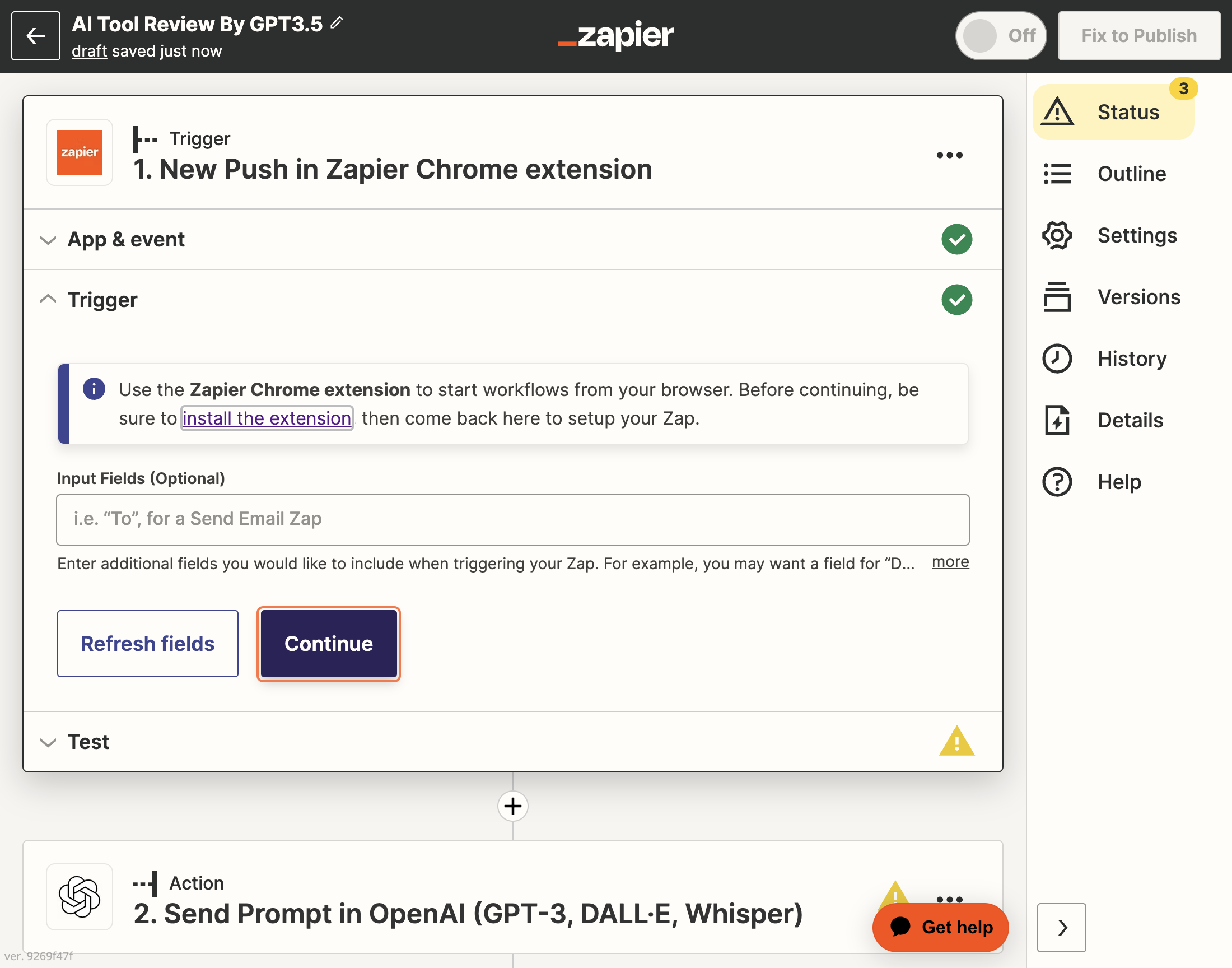 Go back to Zapier and Click on Continue