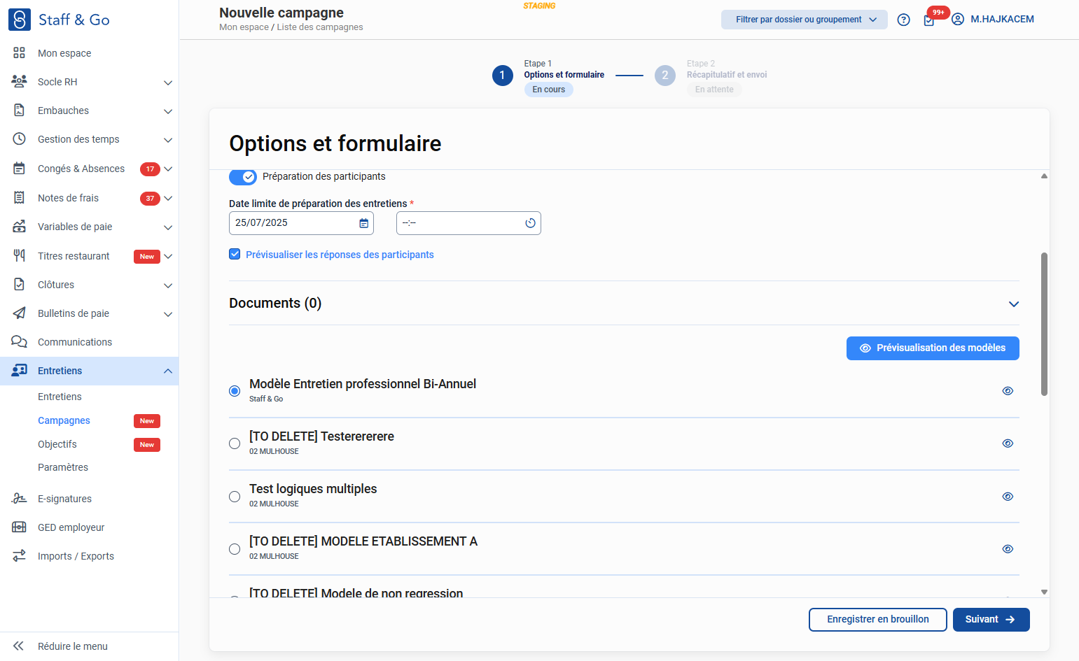 Cliquer sur "Prévisualisation des modèles" pour visualiser les modèles disponibles selon le type d'entretien sélectionné
