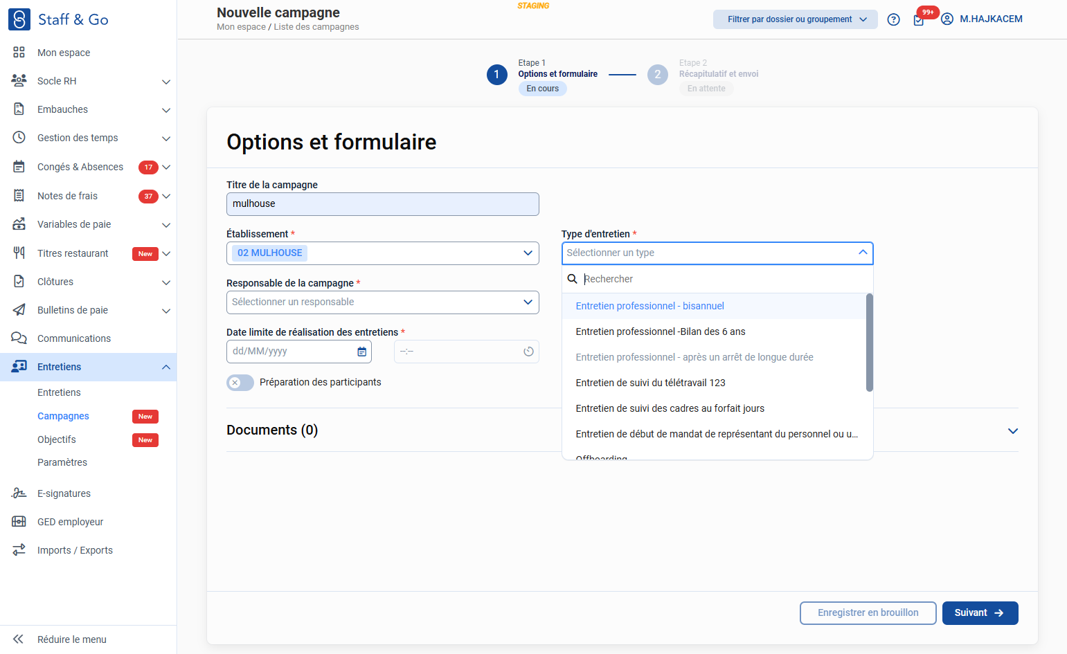 Sélectionner le type d'entretien