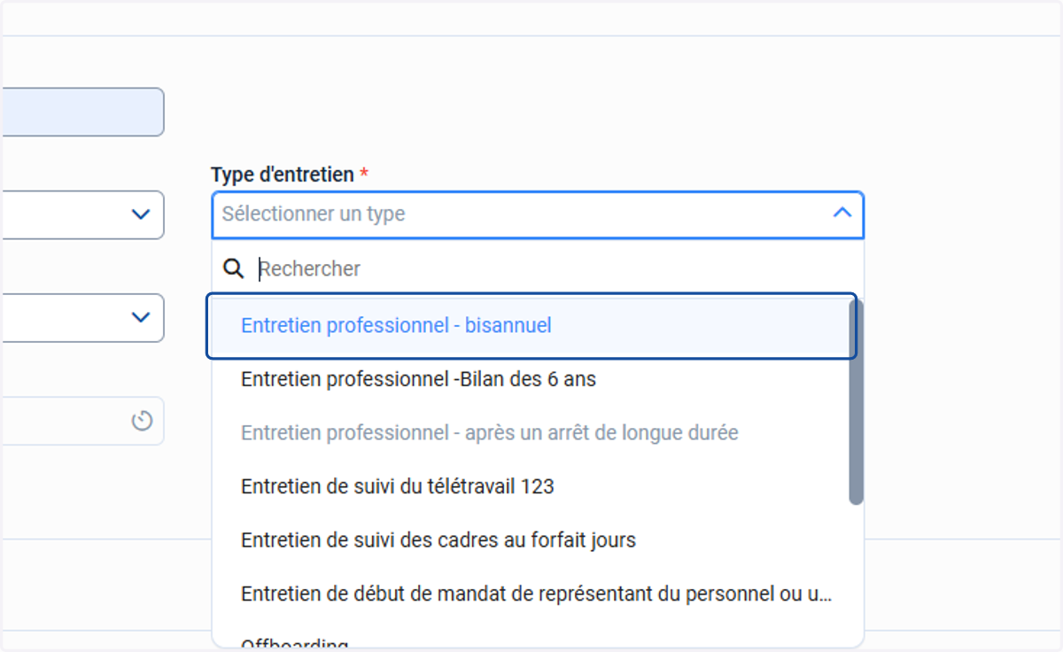 Sélectionner le type d'entretien