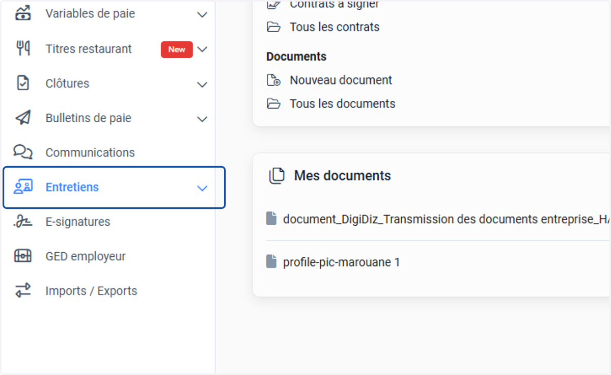 Aller sur l'onglet "Entretiens"