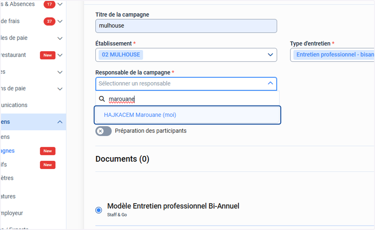 Sélectionner le Responsable de la campagne