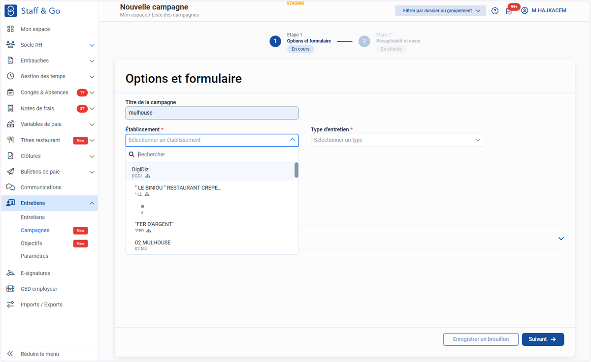 Sélectionner l'établissement